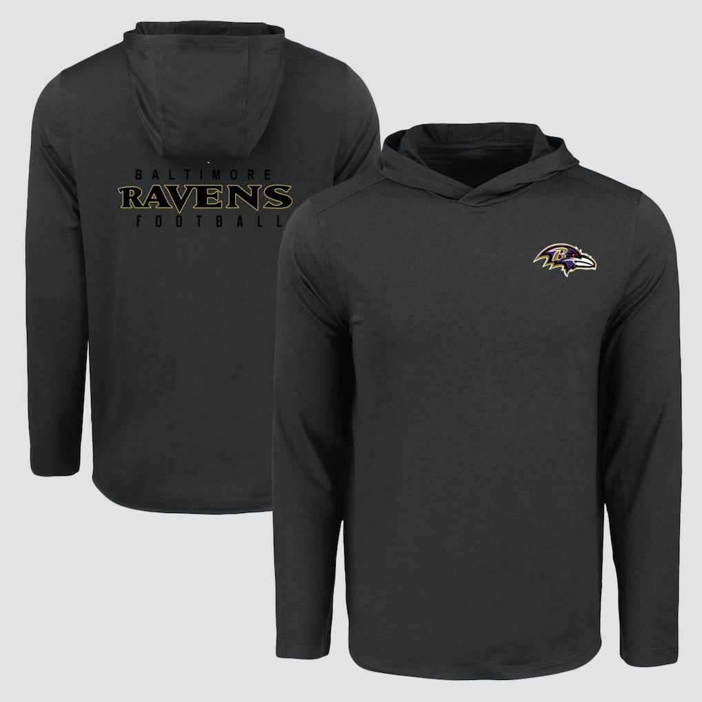 Men 2026 NFL Baltimore Ravens Hooded long sleeved T-shirt black 05->nfl t-shirts->Sports Accessory